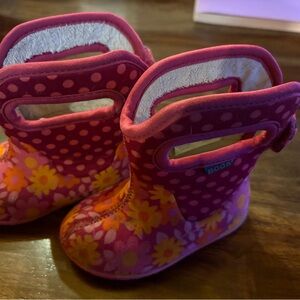Bogs Kids' Pink Boots with Yellow Floral Design